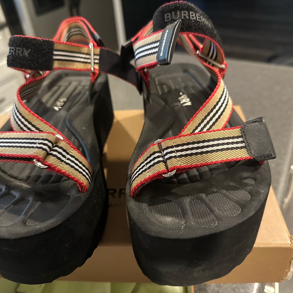 Burberry Red and Black Striped Sandals